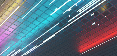 neon reflective floor Glitter wall reflects laser light 3D illustrationの写真素材