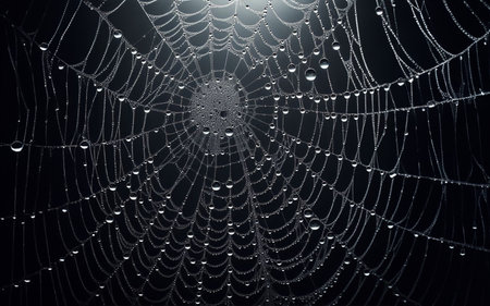 Spider web on black background. Filament