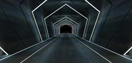 Light tunnel and laser beam Modern pipe 3D illustrationの写真素材