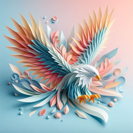 origami paper cut bird eagle hawk paper pastel colorの写真素材