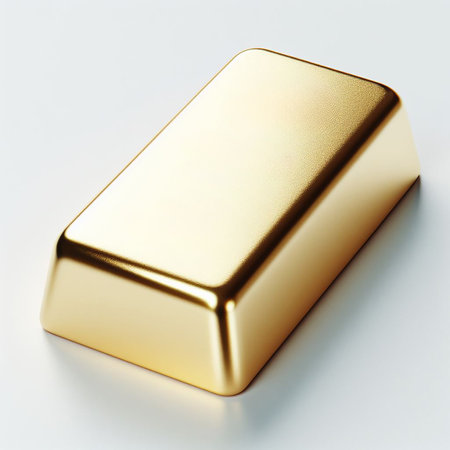 Gold bars placed on a white backgroundの写真素材