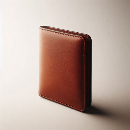 Wallet, brown genuine leather bag, white background