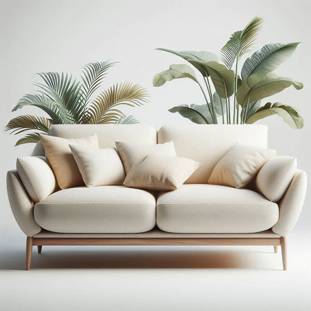 White sofa, modern style, white backgroundの写真素材