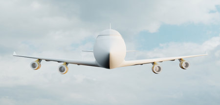 airplane flying in the sky cloudy sky 3D illustration