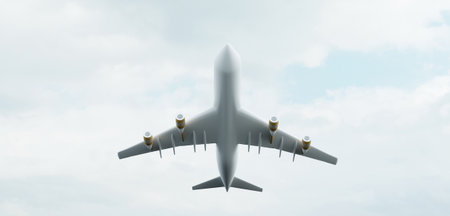 airplane flying in the sky cloudy sky 3D illustration