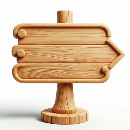 Wooden sign cartoon style white backgroundの写真素材