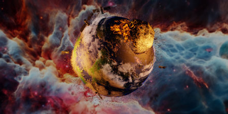 Meteorite falls on earth Satellite hits the earth the earth breaks the earth explodes 3D...