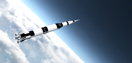 Rocket, space shuttle, rocket launch, extraterrestrial orbit, 3D illustration