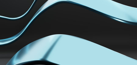 Ribbon fluttering shiny black background shiny 3D illustration