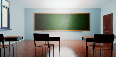 Classroom, blackboard, study desk, classroom 3D illustrator