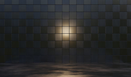 Metal floor background and metal wall. Shiny metal scene. 3D illustration.の写真素材