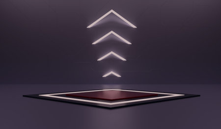 Technology Neon podium, Dark square podium, Product presentation, Dark digital scene, Glowing...