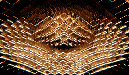 Abstract technology background, glowing square geometric, 3D illustration.の写真素材