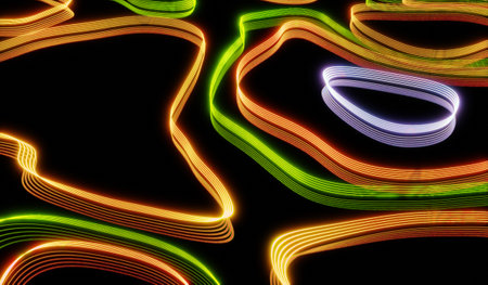 Abstract lines, glowing, twisted, curved lines, glowing coil background 3D illustration