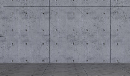 Industrial room interior, cement wall and floor background, steel wall, 3d illustration.