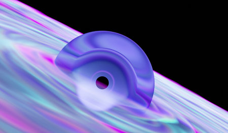 Black hole, stellar radiation, corolla swirl, rotating light beam, 3D illustration