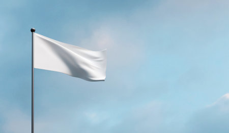 White flag, blank flag, sky background, flagpole, 3D illustration