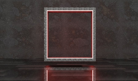 Abstract square frame, light, neon, laser, design, interior, technology, 3d illustration