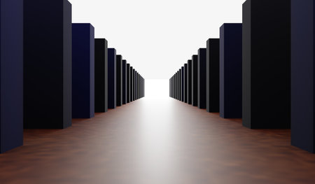 Empty corridor with many square arches in perspective view. Abstract architecture. Arch. Interior...