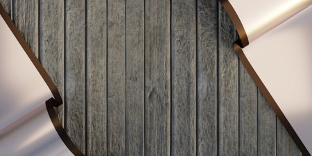 Background, wooden floor and ribbon, 3D illustrationの写真素材