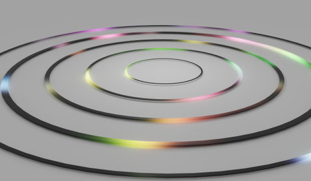 Neon light circle background, light circle, laser light ring, 3D illustrationの写真素材