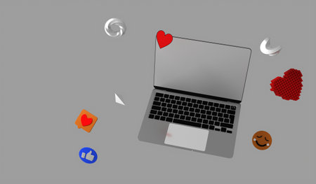 Notebook and social media icons 3D illustrationの写真素材