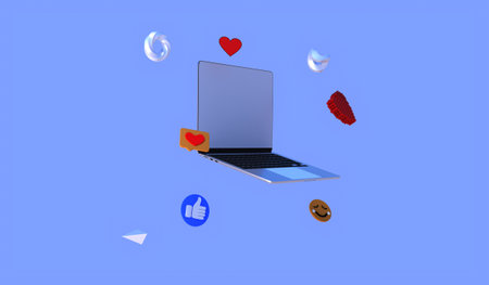 Notebook and social media icons 3D illustrationの写真素材