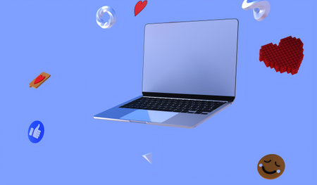 Notebook and social media icons 3D illustration