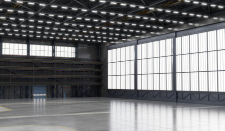 Industrial factory, empty warehouse, 3D illustrationの写真素材