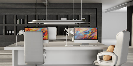 Office Room Interior Modern Office Indoor Architecture Work Building 3D Illustration