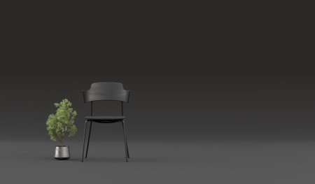 Chair and Tree Scene 3D Illustrationの写真素材