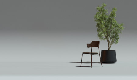 Chair and Tree Scene 3D Illustrationの写真素材