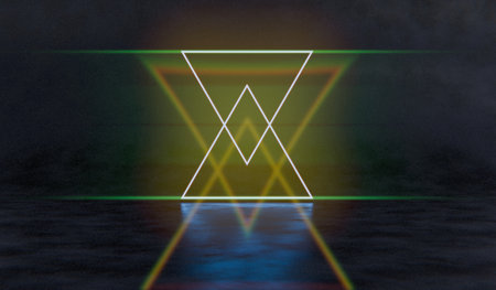 Neon lights, laser bars, laser lights, reflection scenes, 3D illustrations