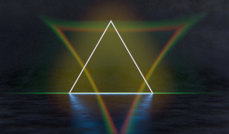 Neon lights, laser bars, laser lights, reflection scenes, 3D illustrationsの写真素材