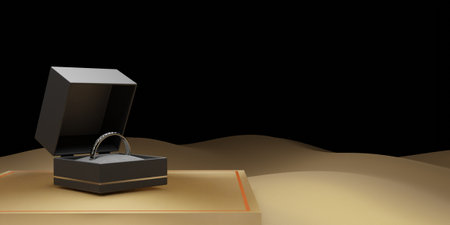 Wedding ring in box, diamond ring, ring box, 3d illustration