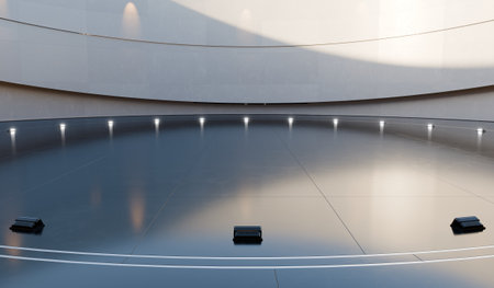 Modern hall, curved stage, 3D illustration