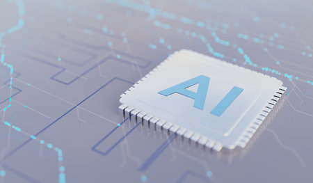Processor chip, artificial intelligence chip, technology background, 3D illustration