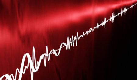 Electric current, energy wave, EQ graph, technology background, 3D illustrationの写真素材