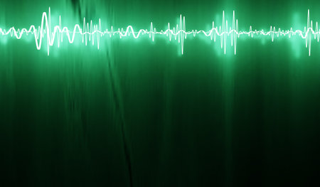 Electric current, energy wave, EQ graph, technology background, 3D illustrationの写真素材
