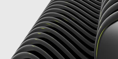 Black abstract lines background, shiny, 3D illustration