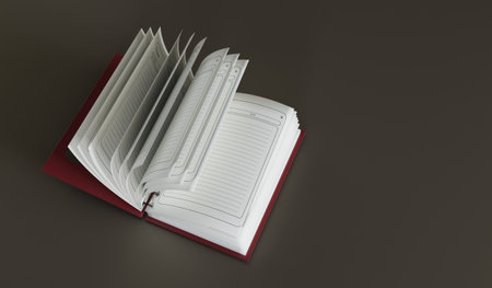 Opened notebook, diary, writing, empty book, 3D illustrationの写真素材
