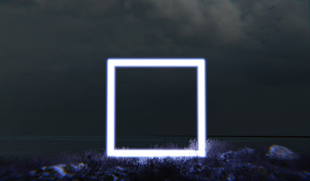 Neon frame glowing, nature background, technology,abstract, background,3D illustrationの写真素材