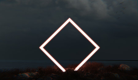 Neon frame glowing, nature background, technology,abstract, background,3D illustrationの写真素材