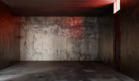 Empty room with cement wall, room with light and stains, old wall, 3d illustrationの写真素材