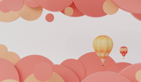 Balloon floating in the sky, clouds, sky, clouds, layer, 3D illustrationの写真素材
