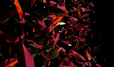 Glass shards, broken glass, explosion, scattered, 3D illustration