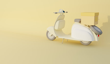 Motorcycle with food box on the back, delivery vehicle, 3D illustrationの写真素材