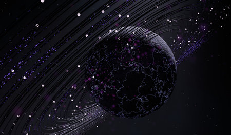Ring of stars, planets, orbit, space, 3D illustration