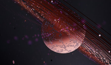 Ring of stars, planets, orbit, space, 3D illustration