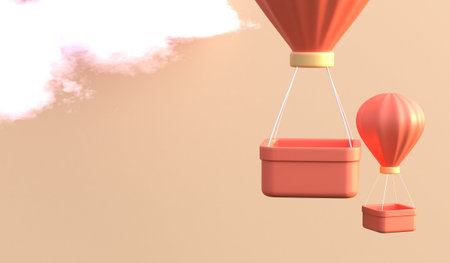 Balloon floating in the sky with empty basket, clear skyの写真素材